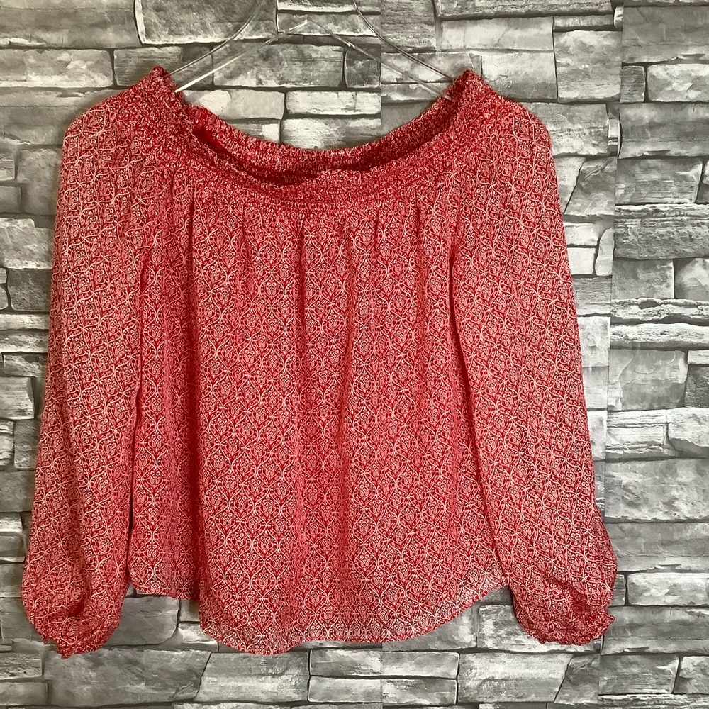 Intermix XS silk red with white print long sleeve NWTOT (W118)
